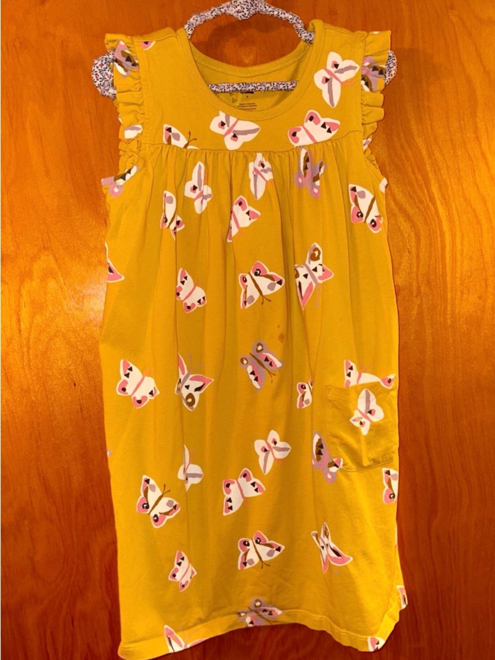 Tea collection Girls' Yellow Butterfly Print Ruffle Sleeve Dress cotton
